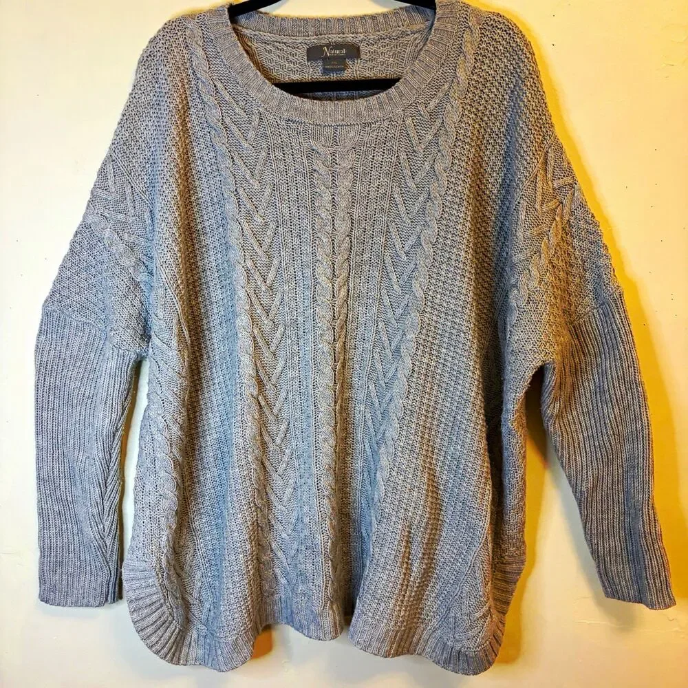 Natural Reflections Gray Cable-Knit Crewneck Pullover Sweater Women’s XXL